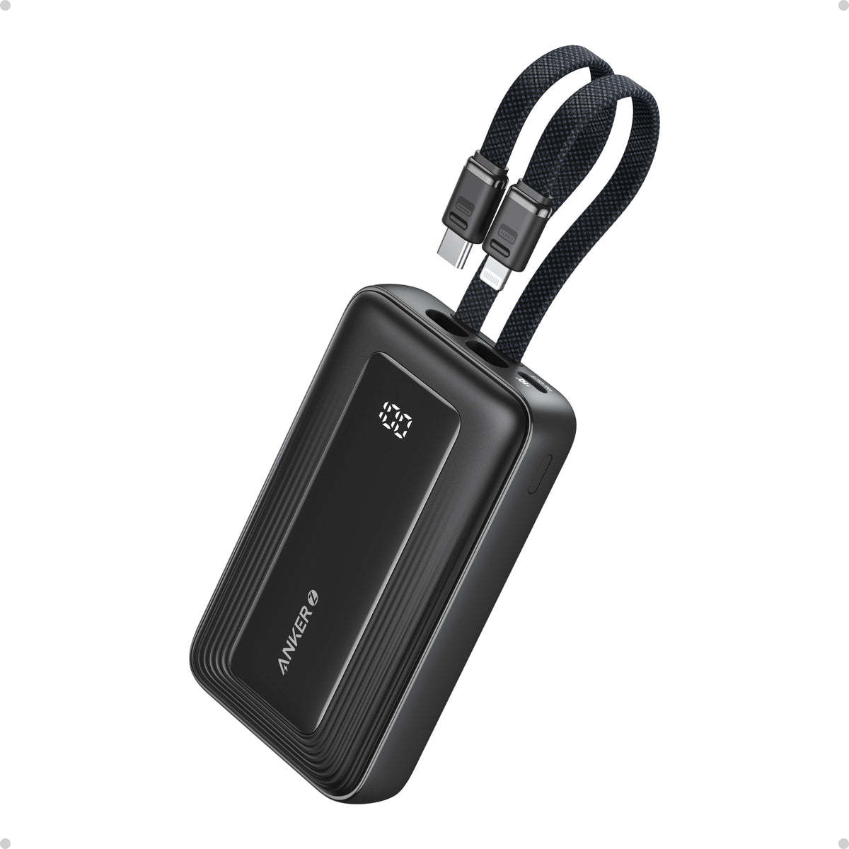 Anker A1680H11 Zolo Power Bank (10K, 30W, Built-In USB-C and Lightning Cable) - Black