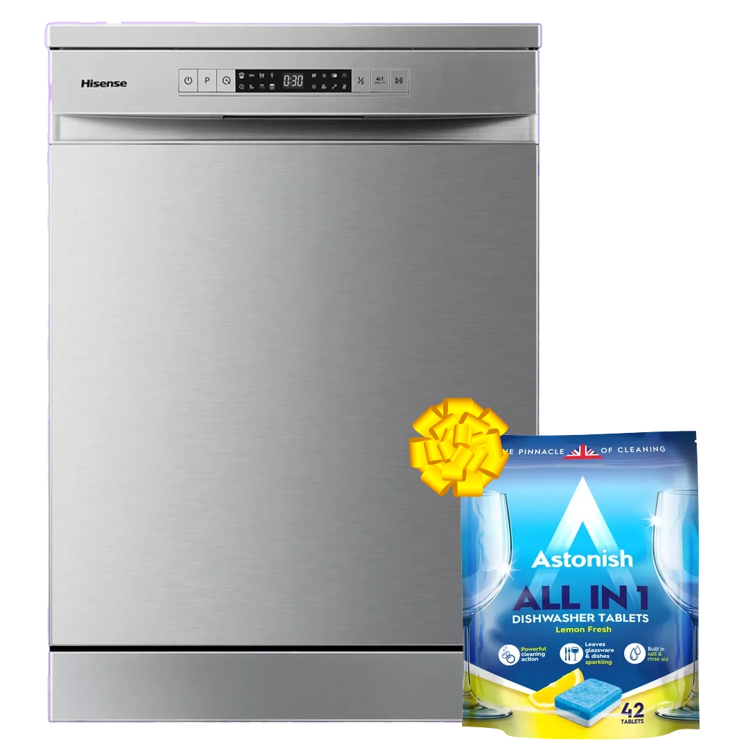 Hisense H13DX Dishwasher 13 Place Setting - Silver + Get Free Astonish All in One Dishwasher Tablets - 42 Tablets