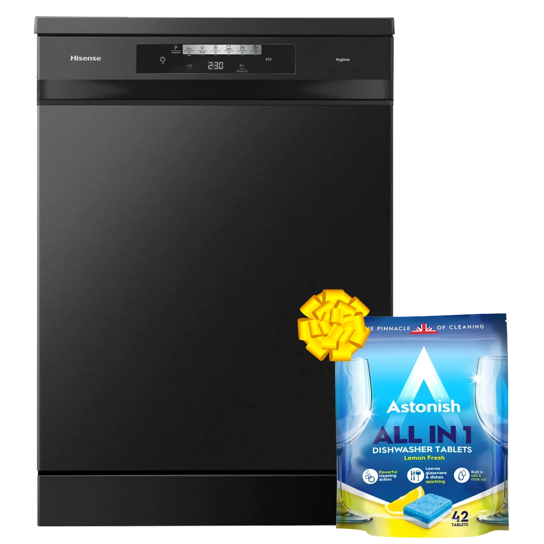 Hisense H15DWEB Dishwasher 15 Place Setting - Black + Get Free Astonish All in One Dishwasher Tablets - 42 Tablets