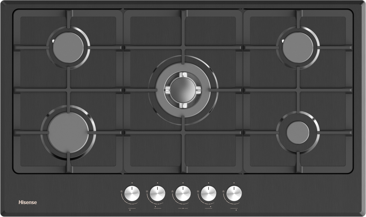 Hisense HGH951BS01 Built In Hob 5 Gas, 90CM - Black, Stainless Steel