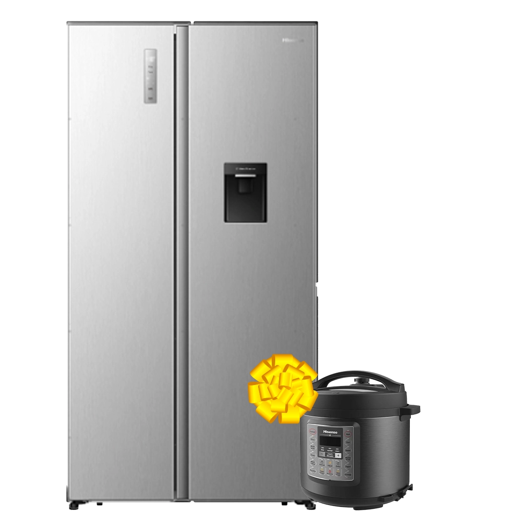 Hisense RC-75WS4SA Side by Side Inverter Fridge - 541L + Get Free Hisense HMC6MBK Pressure Cooker, 6L - 1000