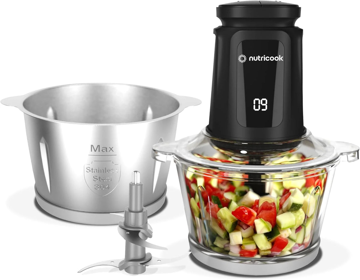 Nutricook NC-CH2000 Chopper+ 2L Glass & Stainless steel Bowl, 500W - Black