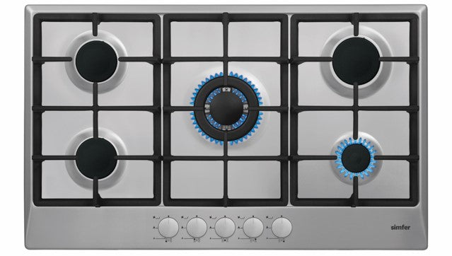 Simfer H9501VGVIM 4 Gas Hob, 1 Wok, Stainless Steel - 90CM