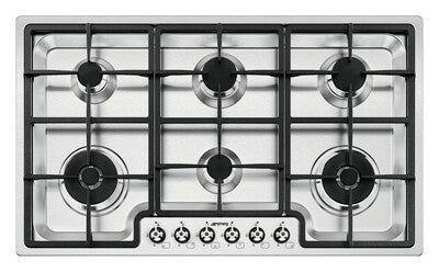 SMEG PGF962 6 Gas Built In HOB, 2 Dual WOKS Stainless Steel - 90CM