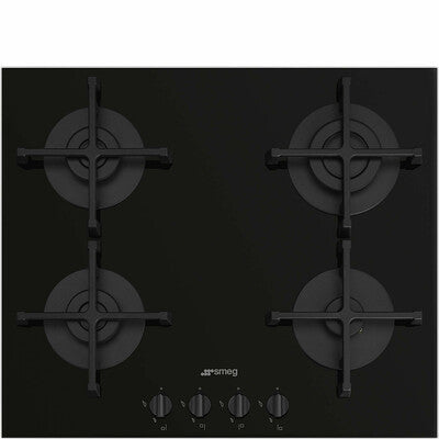 SMEG PV264B 4 Gas Built In HOB, Black Glass Cast Iron - 60CM