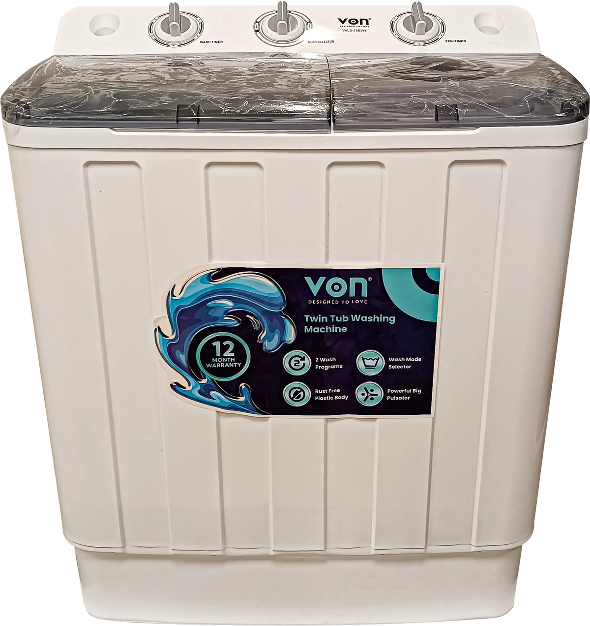 VON VALS-75BWY Twin Tub Washing Machine, white - 7.5KG