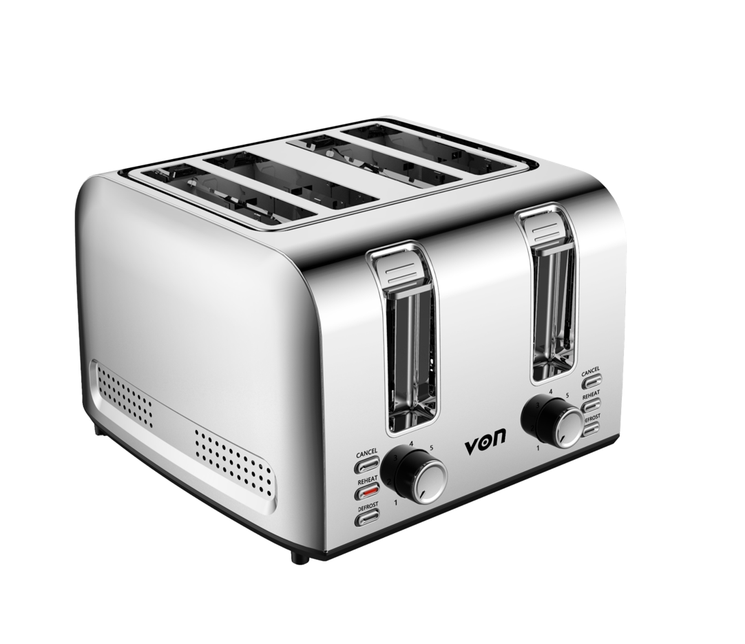 Von VBT415PDX Toaster 4 Slice 1500W - Stainless Steel
