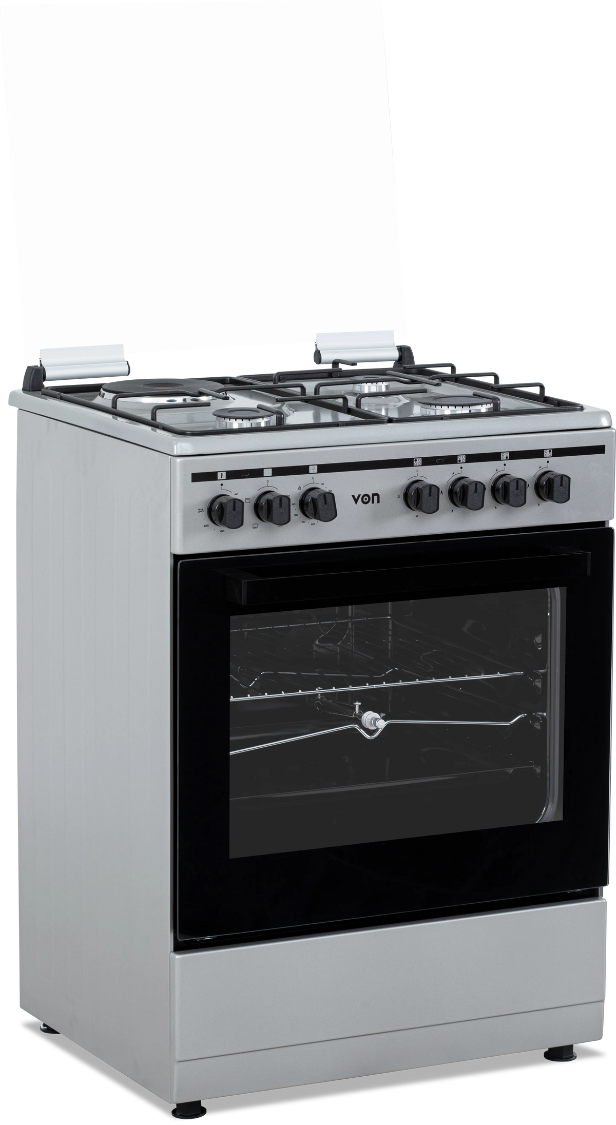 VON VCF653141NSY Freestanding Cooker – 3 Gas + 1 Electric Burners, Thick Enamel Pan Support