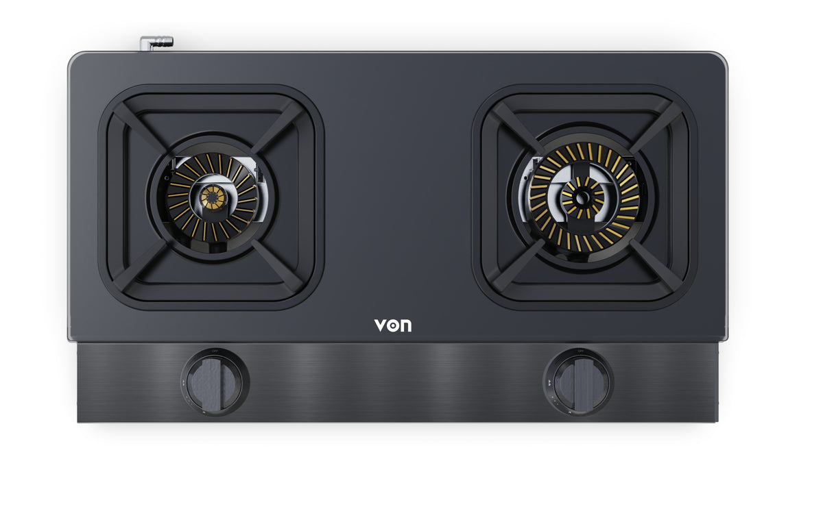 VON VCT-222SBCK Cooker 2 Gas Swirl Fire Dual Burner
