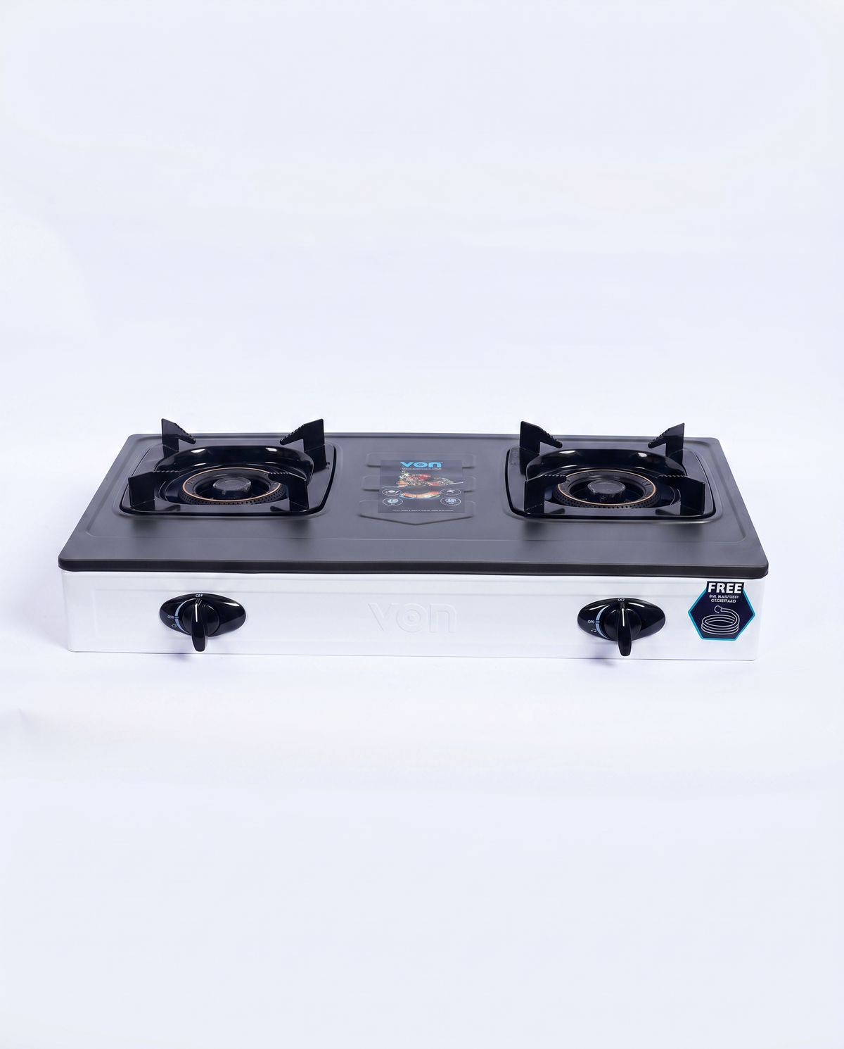 VON VCT2TRGY 2-Burner Gas Table Top Cooker – Teflon Coated, Straight Dual Burners