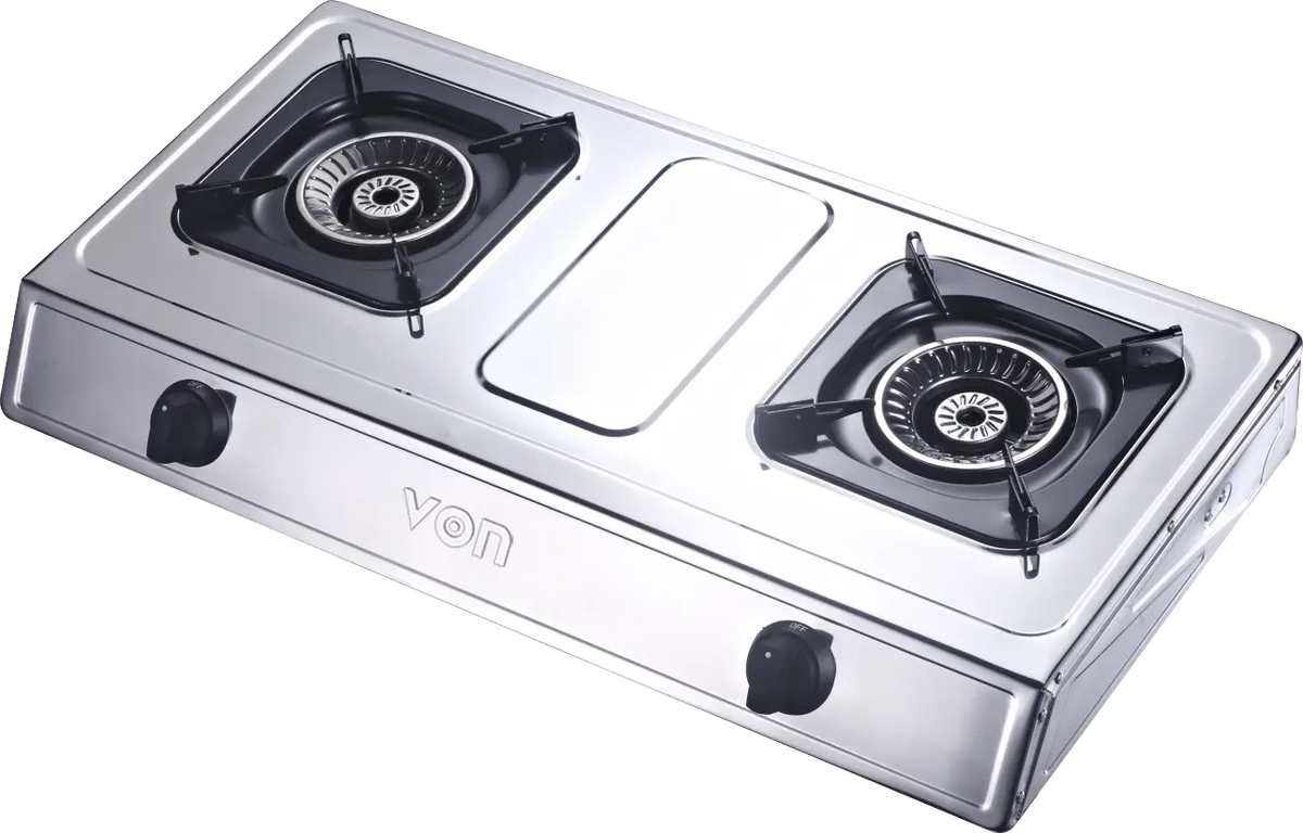 VON VCT2XWGX 2-Burner Gas Table Top Cooker – Enamel Coated, Dual Burners