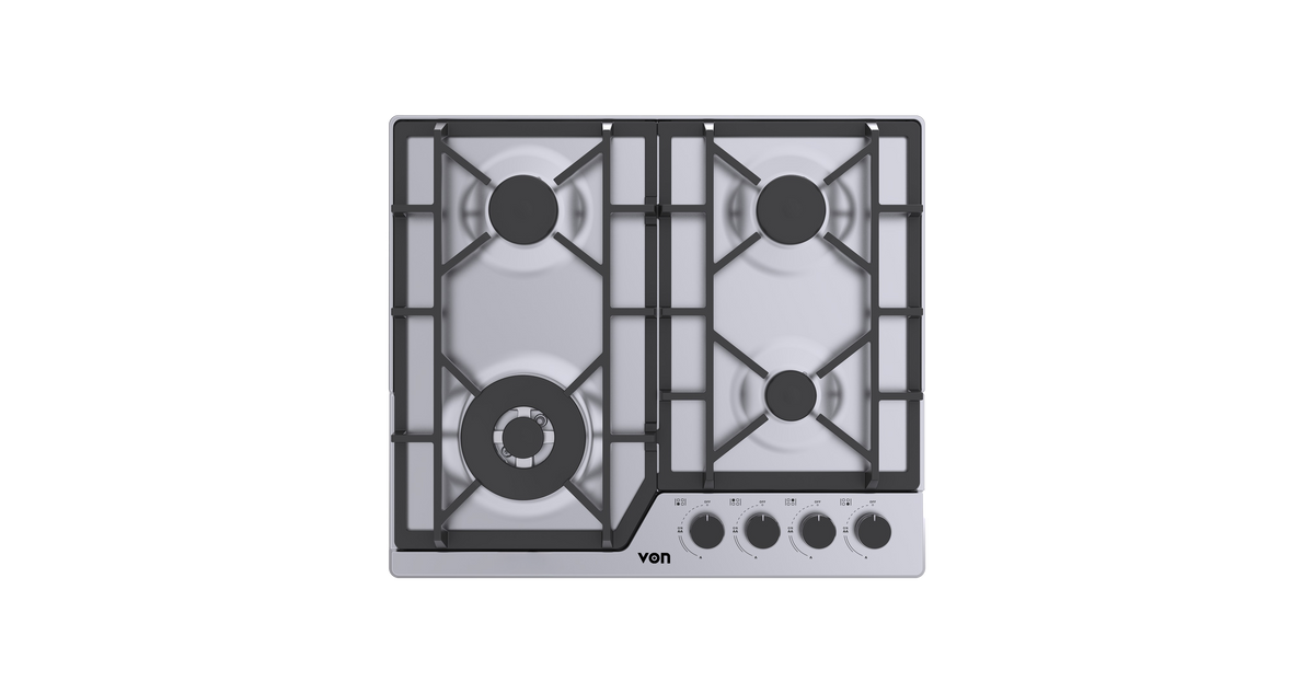 VON VHB58435WFCX Built In Hob, 4Gas With WOK, 60CM - Stainless Steel