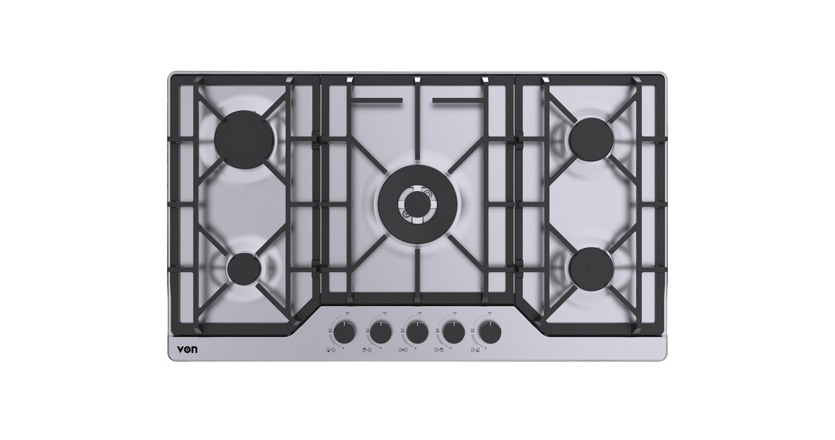 VON VHB86535WFCX Built In Hob, 5 Gas With WOK, 90CM Stainless Steel