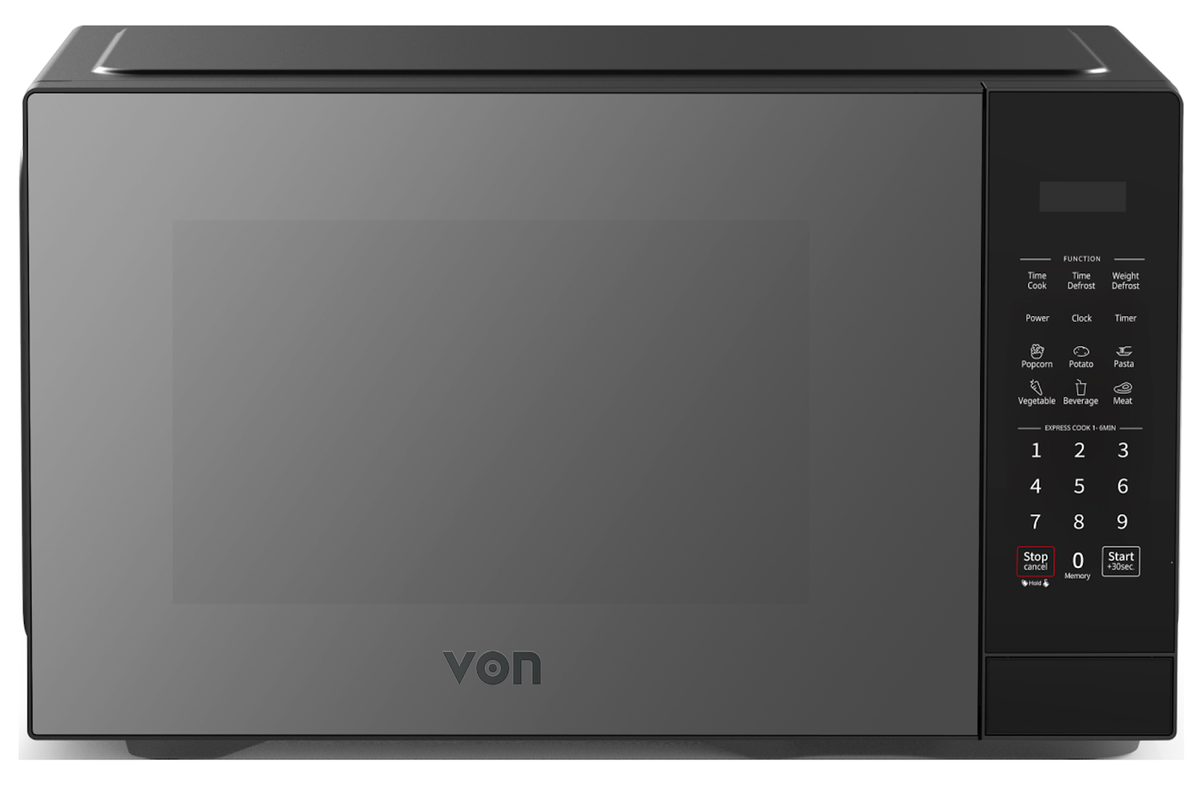 VON VMS-346DMKM Digital Solo Microwave Oven - 34L Black Mirror