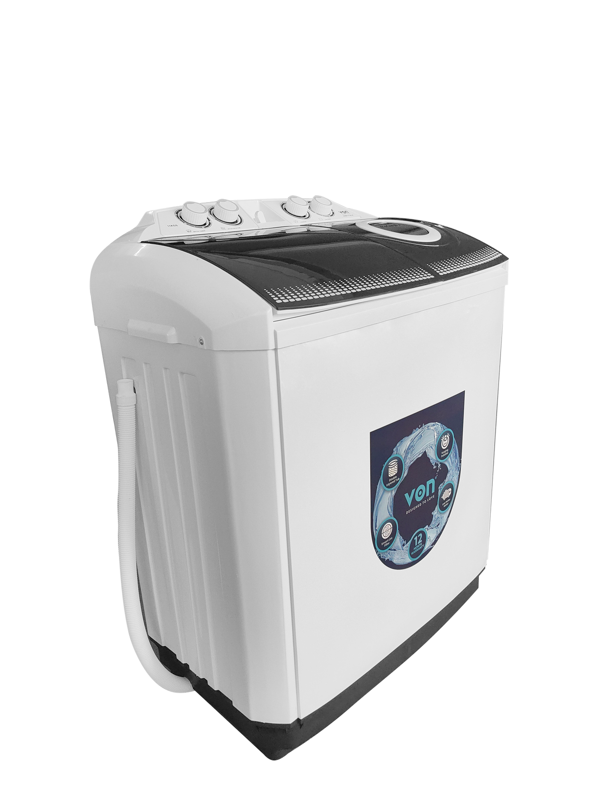 VON VWM-11TALK Twin Tub Washing Machine 11KG - Black