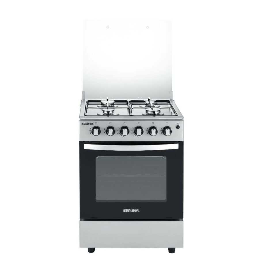 BRUHM GAS COOKER 60 X 60 4 GAS STAINLESS STEEL TOP GREY GAS OVEN BGC-6640IS