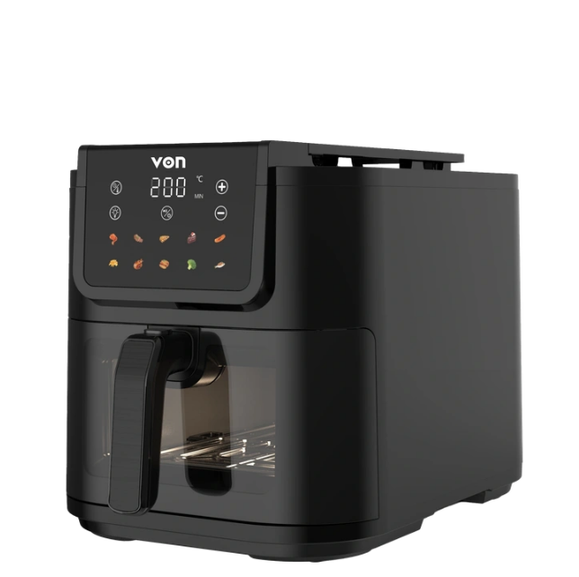 VON AIR FRYER VAF080DSTK, 8L SLIM, DIGITAL, BLACK