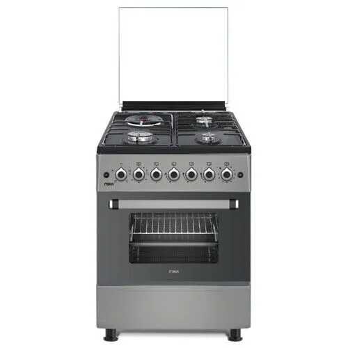 MIKA Standing Cooker, 58cm x 58cm, 3 Gas Pool Jet Burners + 1 RAPID Hot Plate, Button Ignition, 4 Function Electric Oven, Rotisserie, Dove Grey, MST58U31E4DG(MST6031HI/TRL)