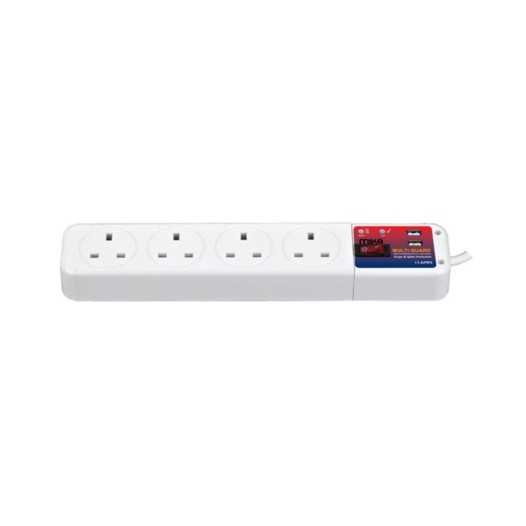MIKA Multi Guard, 4 Way with Switch, Extension Plug 13 Amps, MVPX13A4W