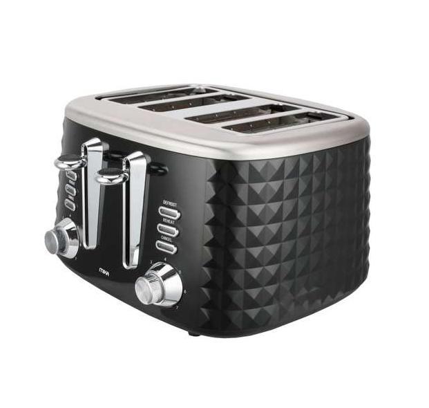 MIKA Toaster, 4 Slice, Black With Chrome Décor MTS4304BS