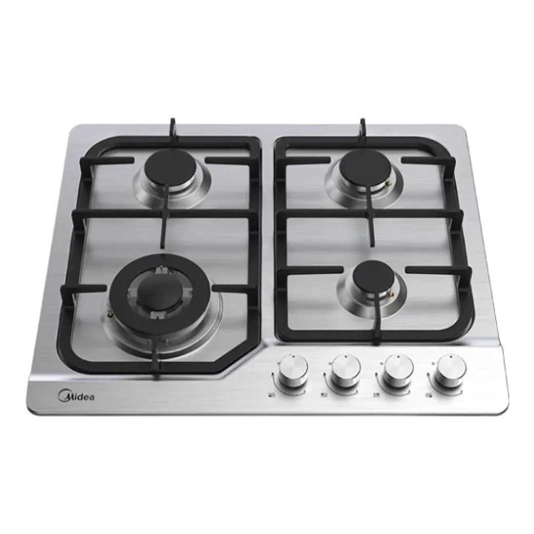 Midea 60CM Gas Hob, Stainless Steel Panel, Triple Ring Burner, Cast Iron Pan Support, Plastic Knob, 60SJ401