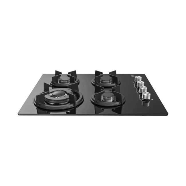 Midea 60CM, Gas Hob, Black Glass Panel, Triple Ring Burner, Cast Iron Pan Support, Plastic Knob, 60GL403