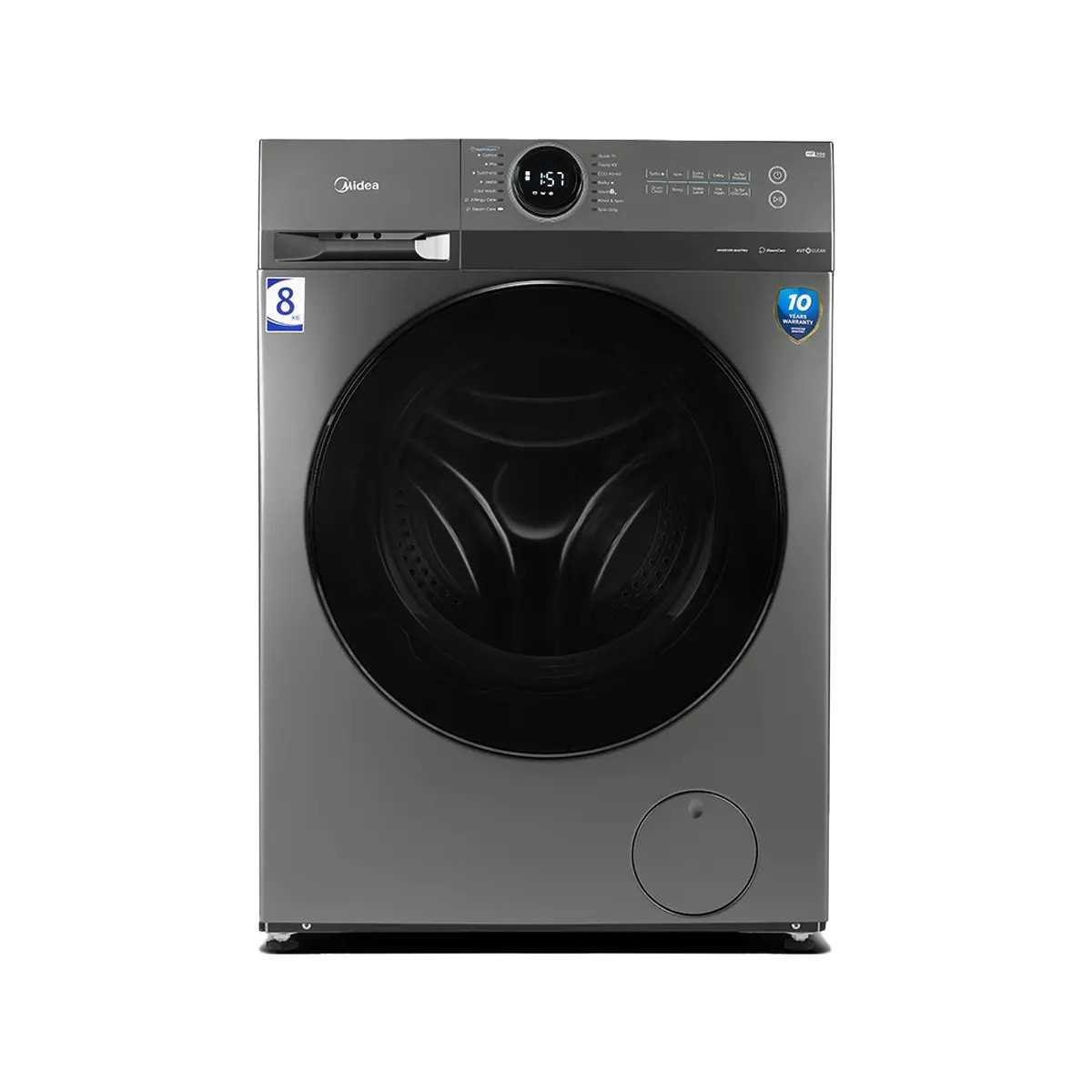 Midea 8KG F/L Washer, BLDC inverter with Lunar Dial, Steam Auto Clean & WIFI Connect MF200W80WB/T