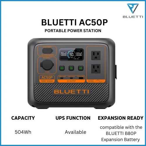 Bluetti 504Wh / 6.9KG Out put:700W Surge 1200W AC input:600W Solar12V-28V 200Wmax, AC50P