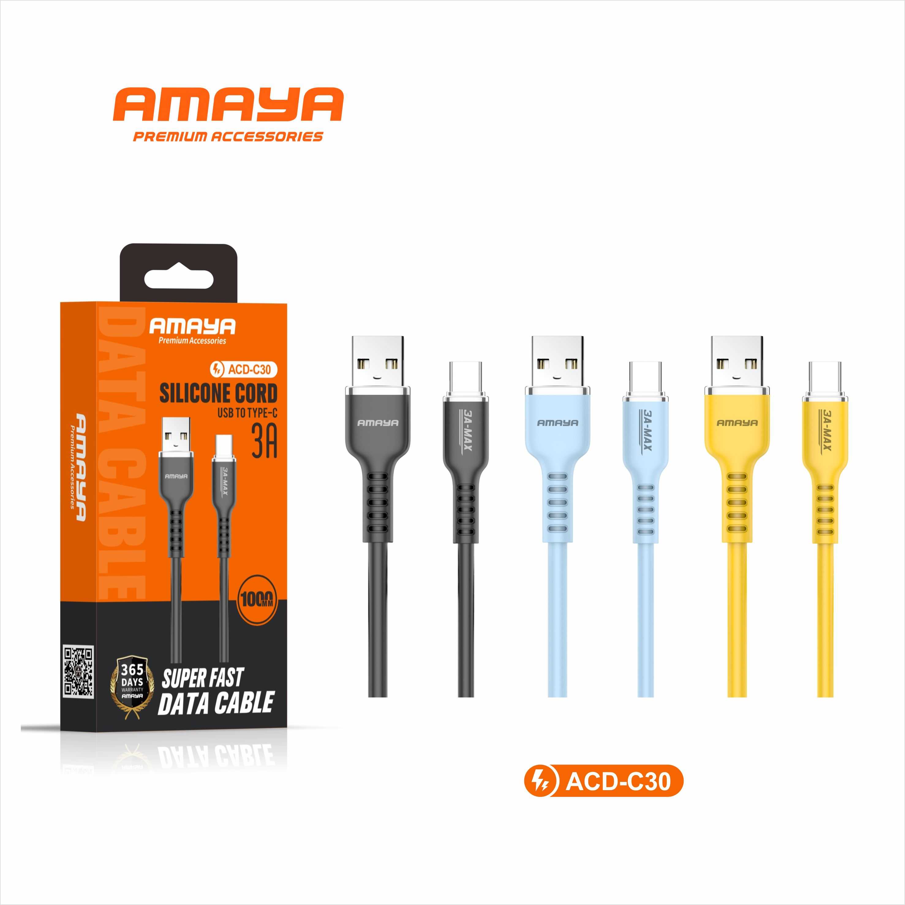 AMAYA ACD-C30-Yellow Jincicada Silicone 1M Type-C data cable Yellow
