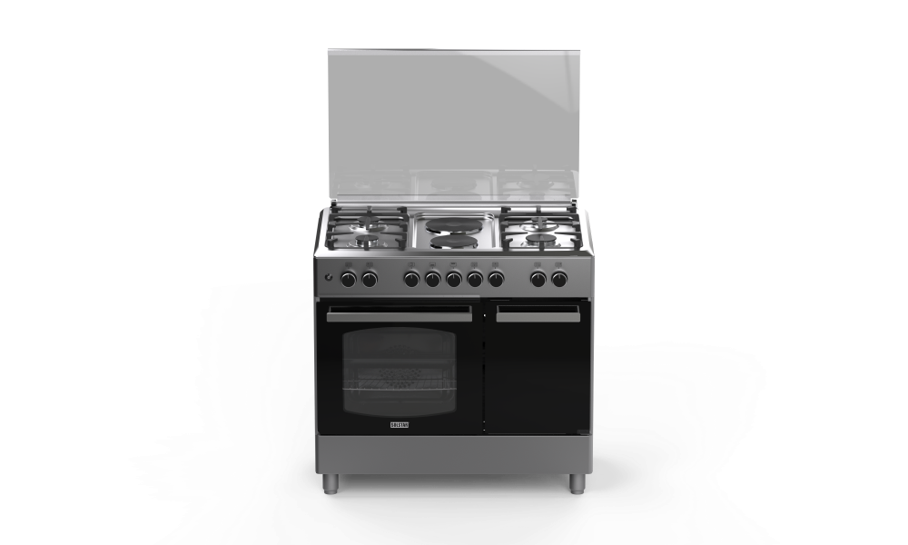 SOLSTAR FREE STANDING COOKERS 90CM, 4+2HP Electric Oven with gas Bottle Compartment, INOX SO-942DKECINBSS