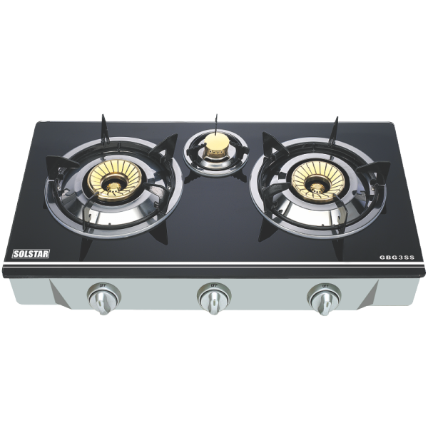 SOLSTAR Table Top Gas Stove (3 Burners - Glass Top), GBG-3CSS