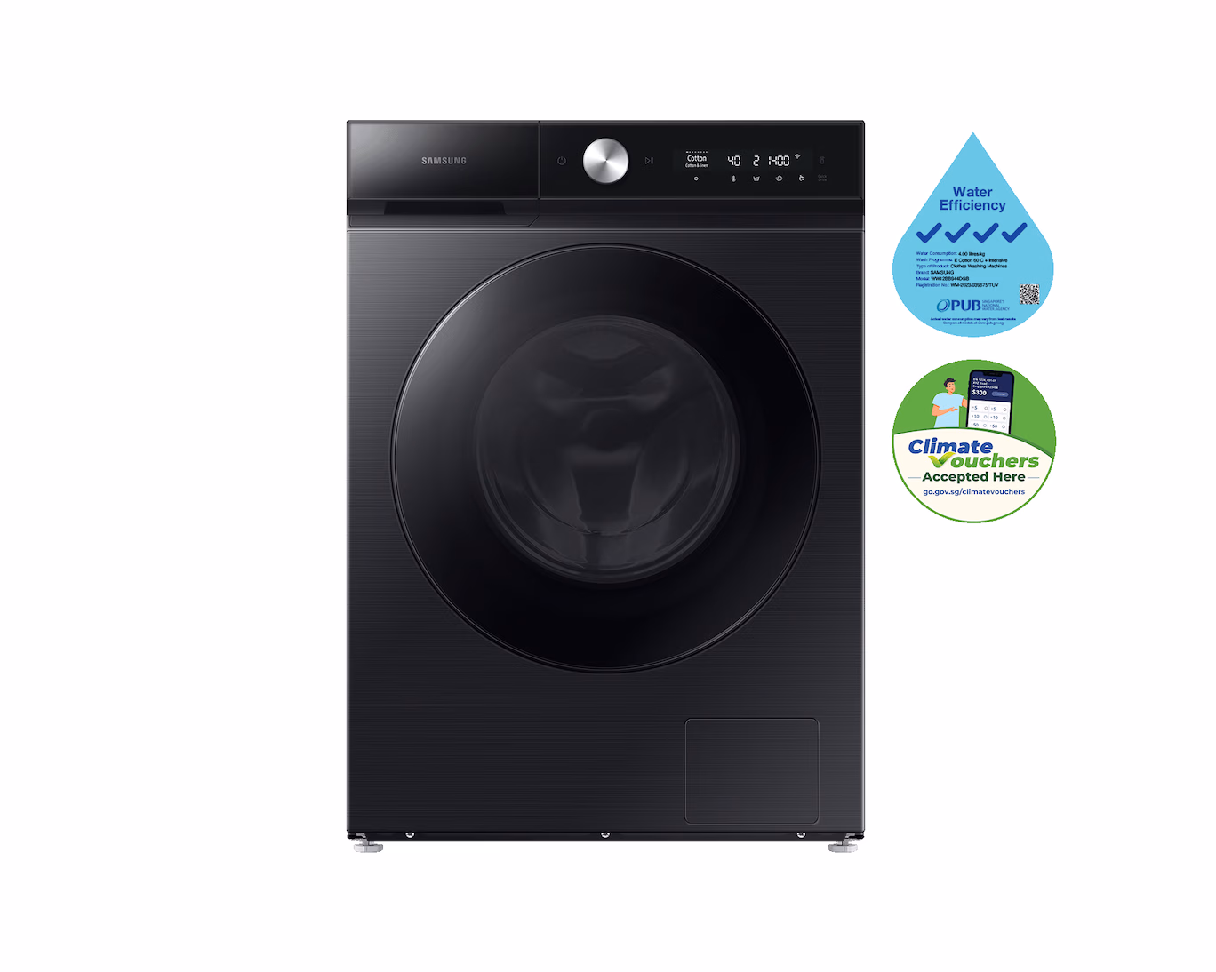 SAMSUNG BESPOKE FRONT LOAD W/DRYER MACHINE, 12KG WASH + 8KG DRYER, 1400RPM, BLACK, WD12BB944DGB