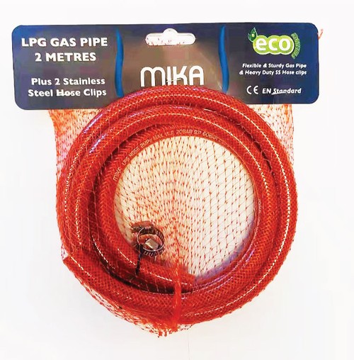 MIKA LPG Gas Pipe, 2 metres, with 2 SS clips MGP202