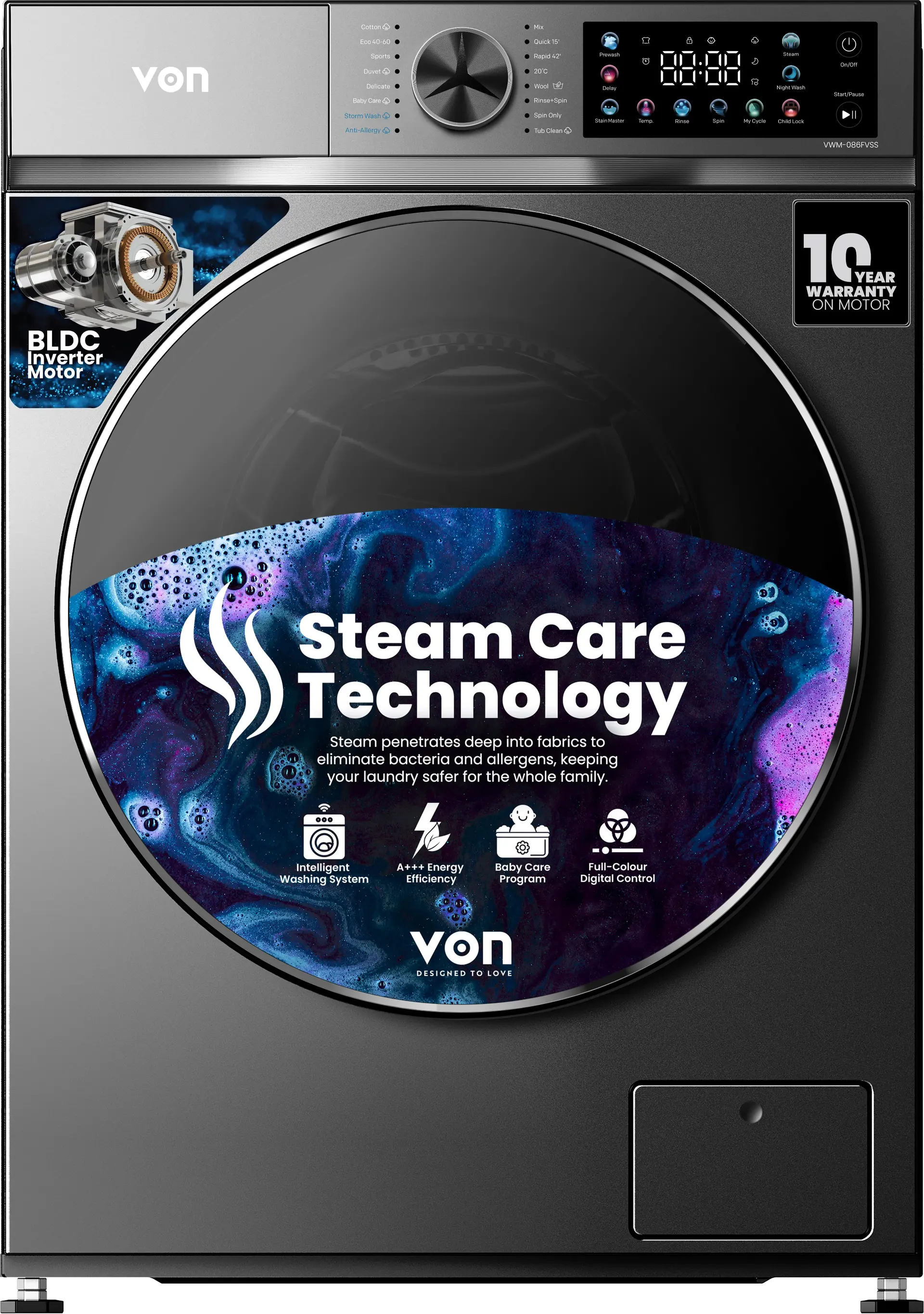 VON WM FL VWM-106FVSS 10KG INVERTER SILVER