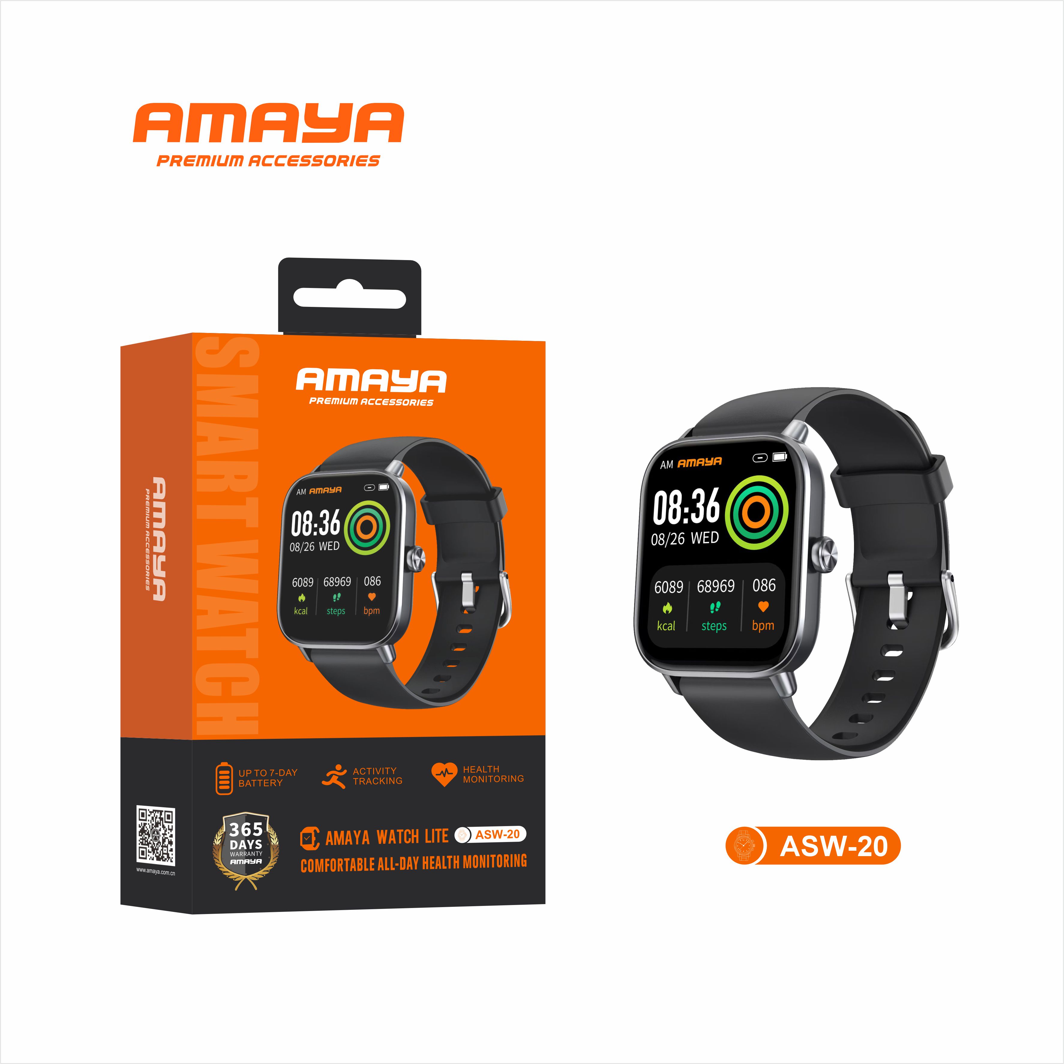 Amaya Black square smart watch ASW-20