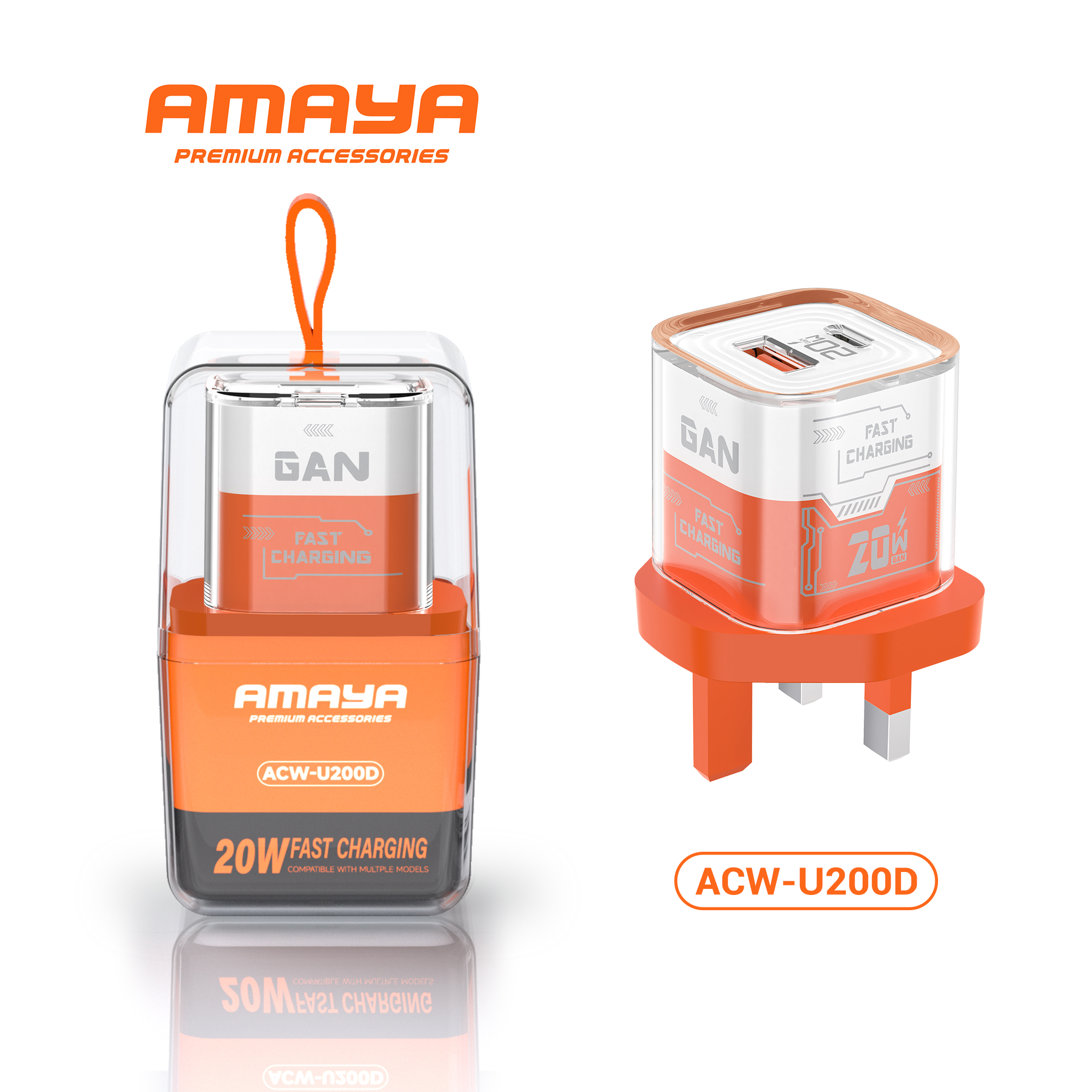 Amaya UK-plug Orange A+C 20W charger ACW-U200D