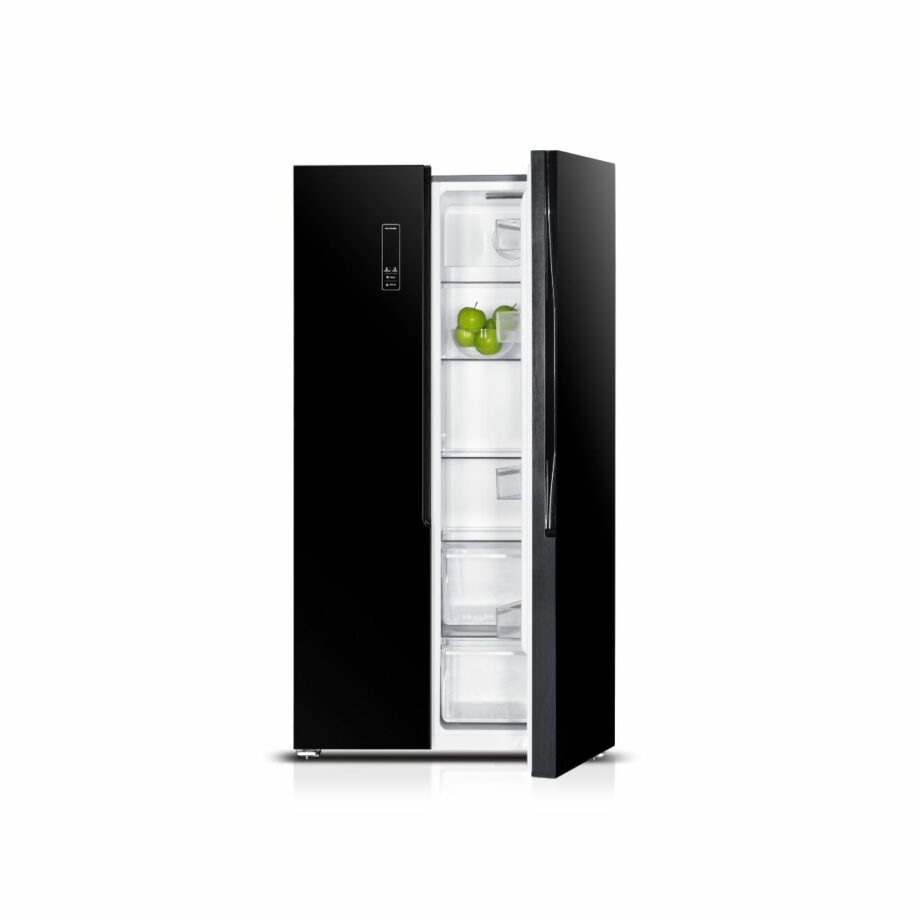 BRUHM 529LT SIDE-BY-SIDE REFRIGERATOR, Frost Free, ice maker black glass BFX-529ENG